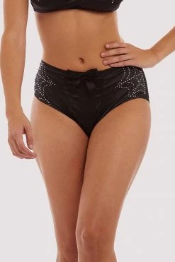Bettie Page Lingerie Knickers Annabelle Diamante Spiderweb Black High Waist Brief