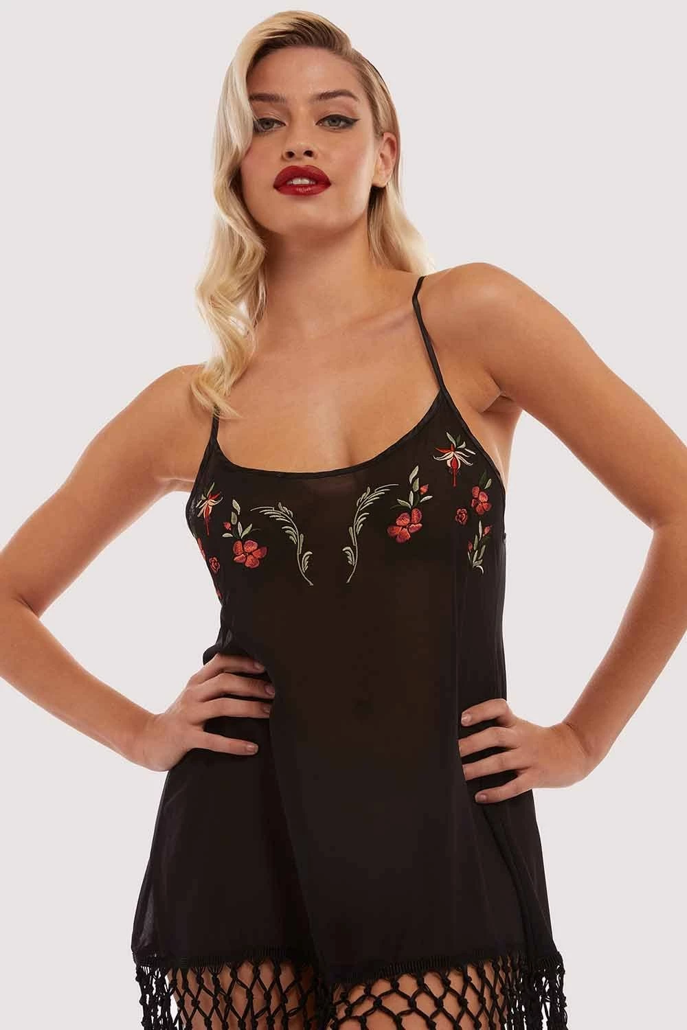 Discount 😀 Bettie Page Lingerie Embroidered Tassel Chemise ❤️ 3 Bettie Page Lingerie Embroidered Tassel Chemise
