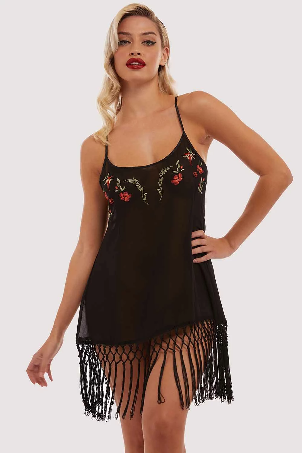 Discount 😀 Bettie Page Lingerie Embroidered Tassel Chemise ❤️ 4 Bettie Page Lingerie Embroidered Tassel Chemise