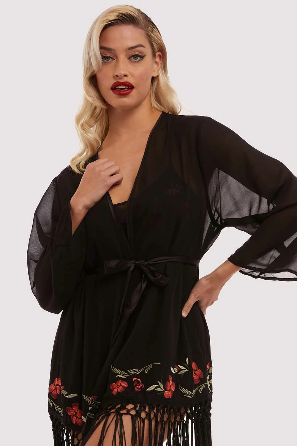 Buy ๐ Bettie Page Lingerie Nightwear Embroidered Tassel Kimono ๐ฅ 4 Bettie Page Lingerie Nightwear Embroidered Tassel Kimono