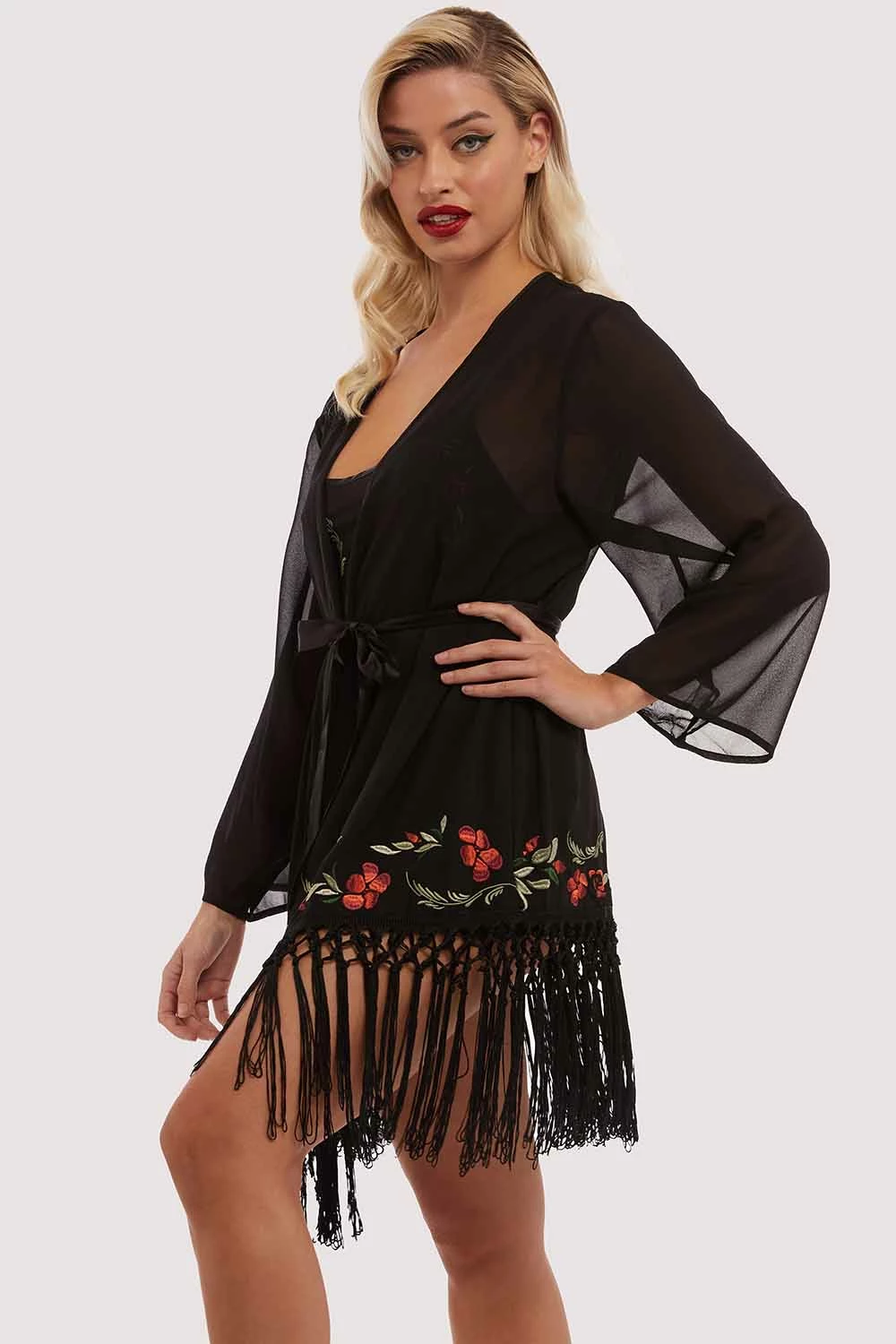 Buy ๐ Bettie Page Lingerie Nightwear Embroidered Tassel Kimono ๐ฅ 7 Bettie Page Lingerie Nightwear Embroidered Tassel Kimono