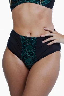 Bettie Page Lingerie Knickers Elsie Emerald Lace High Waisted Brief
