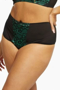 Bettie Page Lingerie Knickers Elsie Emerald Lace High Waisted Brief