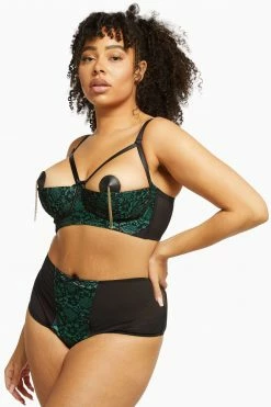 Bettie Page Lingerie Knickers Elsie Emerald Lace High Waisted Brief