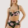 Bettie Page Lingerie Swimwear Eco Claudette Roses Padded Balcony Bikini Top