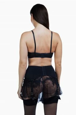 Bettie Page Lingerie Doris Black Embroidered Retro Suspender Belt