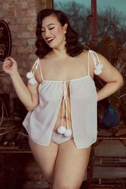 Bettie Page Lingerie Nightwear Dolores Pom Pom Brief Baby Pink