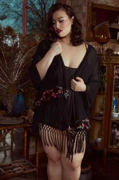 Buy ๐ Bettie Page Lingerie Nightwear Embroidered Tassel Kimono ๐ฅ 8 Bettie Page Lingerie Nightwear Embroidered Tassel Kimono