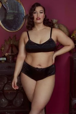 Bettie Page Lingerie Knickers Annabelle Diamante Spiderweb Black High Waist Brief