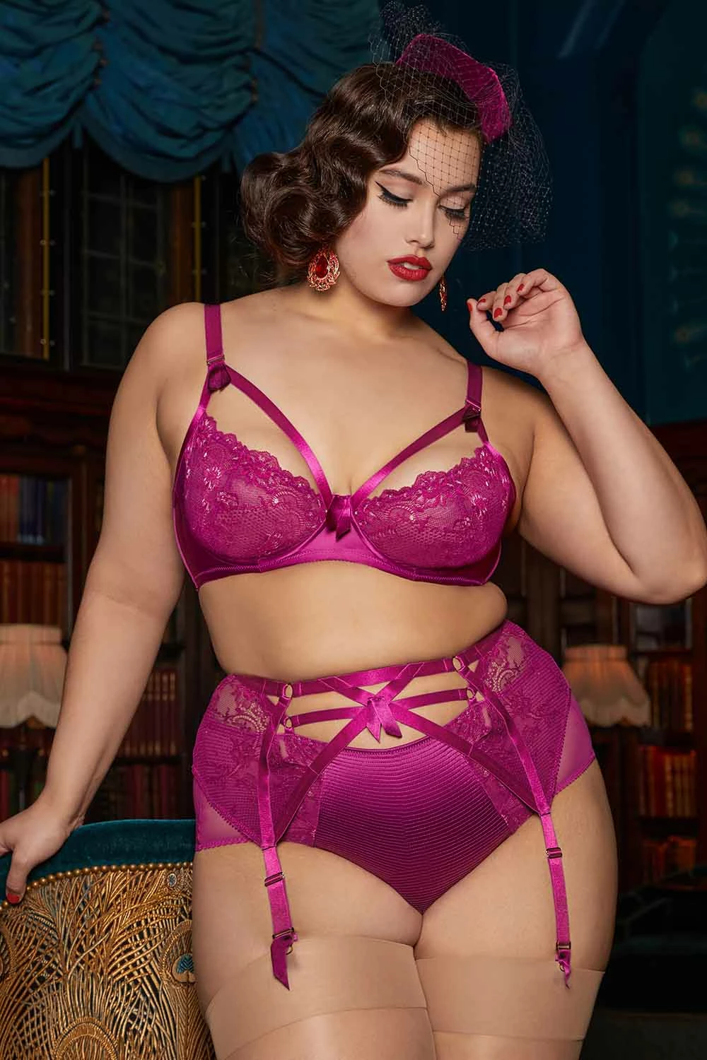 New 😍 Dita Von Teese Lingerie Madame X Magenta Curve Suspender Belt Suspenders 😀 2 Dita Von Teese Lingerie Madame X Magenta Curve Suspender Belt Suspenders