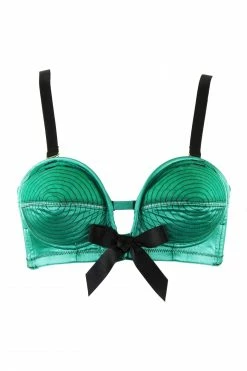 Buy ✨ Bettie Page Lingerie Emerald Green Spiral Stitch Overwire Bra A - G Bras 🧨 5 Bettie Page Lingerie Emerald Green Spiral Stitch Overwire Bra A - G Bras