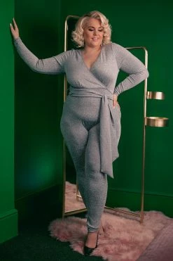 Felicity Hayward X PP Farouz Silver Disco Jumpsuit Curve Nightwear