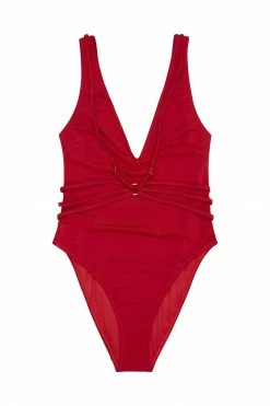 Wolf & Whistle Red Strappy Swimsuit Swimwear