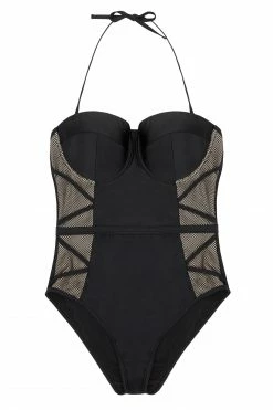 Playful Promises Hunter McGrady Plus Size/Curve Black Mesh Insert Swimsuit Swimwear