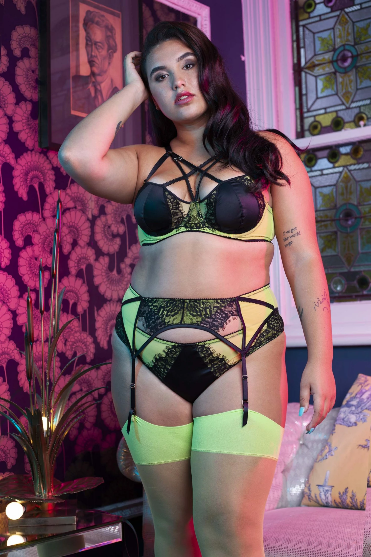 Deals ❤️ Playful Promises Indigo Lime Strappy Picot Plunge Bra Bras 🤩 14 Playful Promises Indigo Lime Strappy Picot Plunge Bra Bras