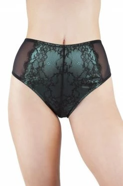 Playful Promises Irena Teal Satin & Lace High Waist Brief