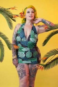Collectif X Playful Promises Swimwear Green Palm Skirted Swimsuit
