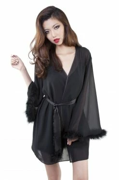 Bettie Page Lingerie Black Feather Robe