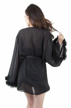 Bettie Page Lingerie Black Feather Robe