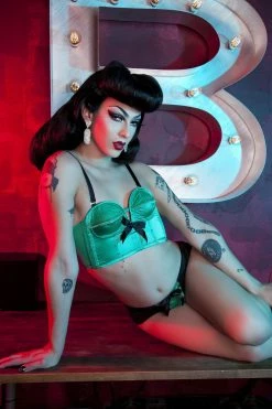 Bettie Page Lingerie Bras Emerald Longline Spiral Stitch Overwire Bra A - G