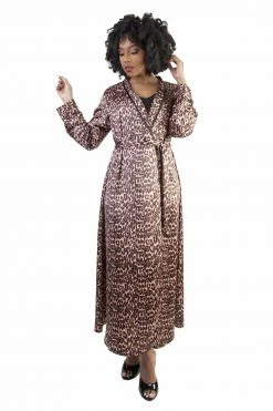 Bettie Page Lingerie Leopard Print Satin Robe
