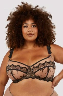 Playful Promises Curve Exclusive New In Clara Latte And Black Lace Harness And Bra