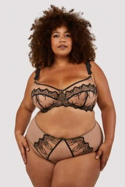 Playful Promises Curve Exclusive New In Clara Latte And Black Lace Harness And Bra