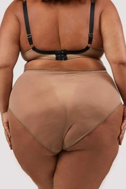 Playful Promises Curve Exclusive New In Clara Latte And Black Lace High Waisted Brief