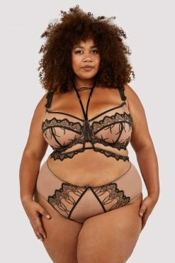 Playful Promises Curve Exclusive New In Clara Latte And Black Lace Harness And Bra
