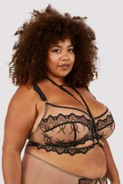 Playful Promises Curve Exclusive New In Clara Latte And Black Lace Harness And Bra