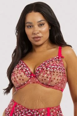 Playful Promises Cherry Embroidery Coral Plunge Bra
