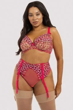 Playful Promises Cherry Embroidery Coral Plunge Bra