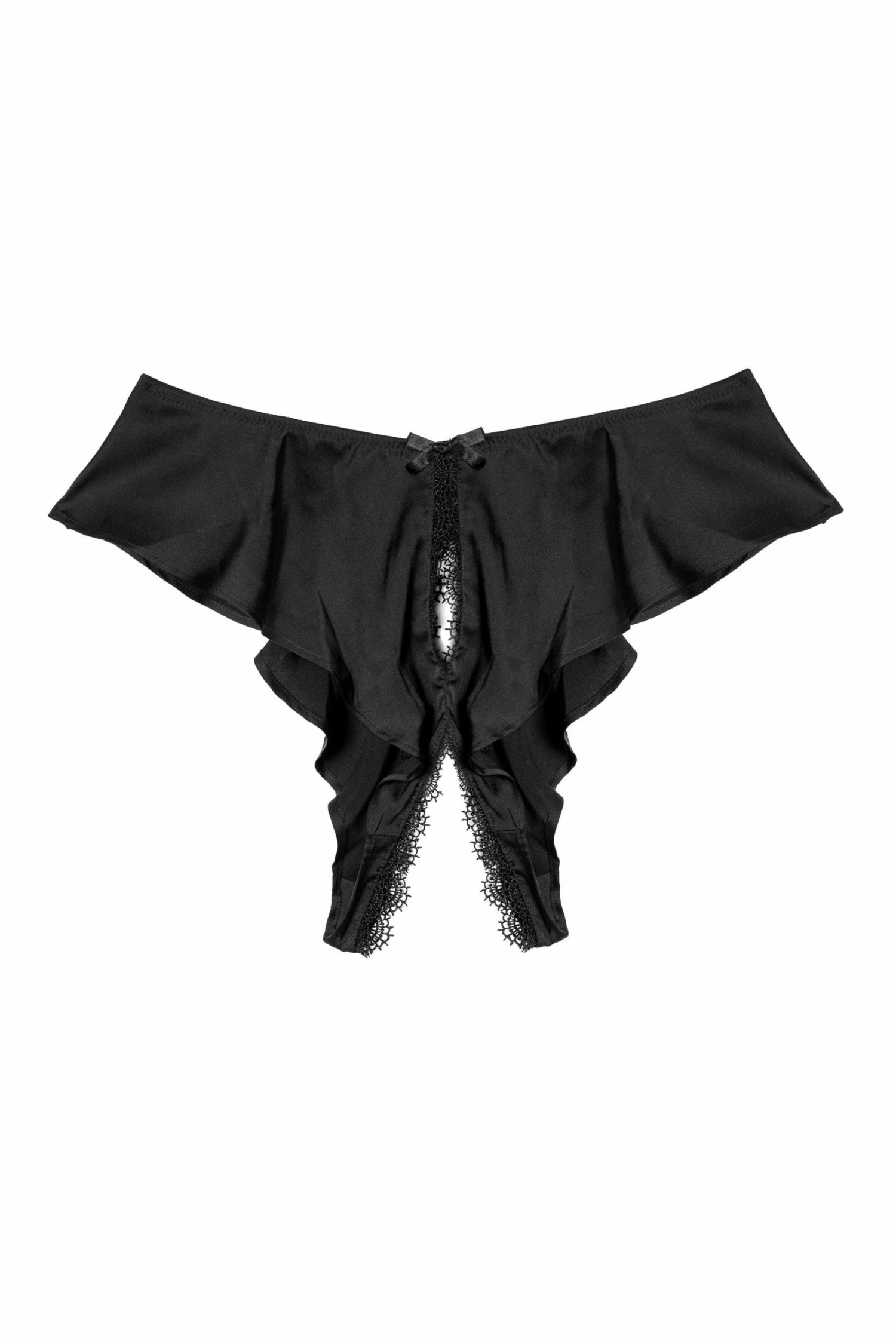 Wholesale 🔥 Playful Promises Black Satin And Lace Trim Ouvert Brief 🎁 1 Playful Promises Black Satin And Lace Trim Ouvert Brief