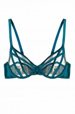 Playful Promises Ramona Teal Strap Detail Illusion Mesh Bra New In