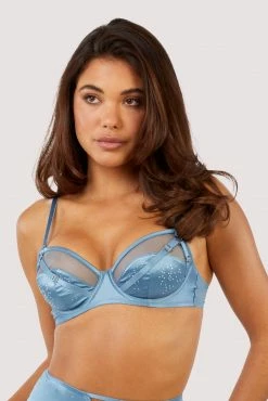 Playful Promises Olympia Storm Grey Diamante Mesh And Satin Bra New In