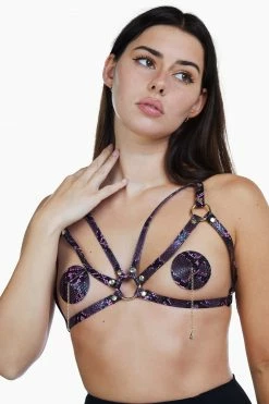 Regalia Open Harness Bra Purple Snake