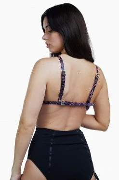 Regalia Open Harness Bra Purple Snake