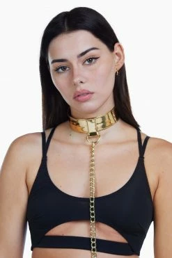 Regalia PU Collar With Lead Gold