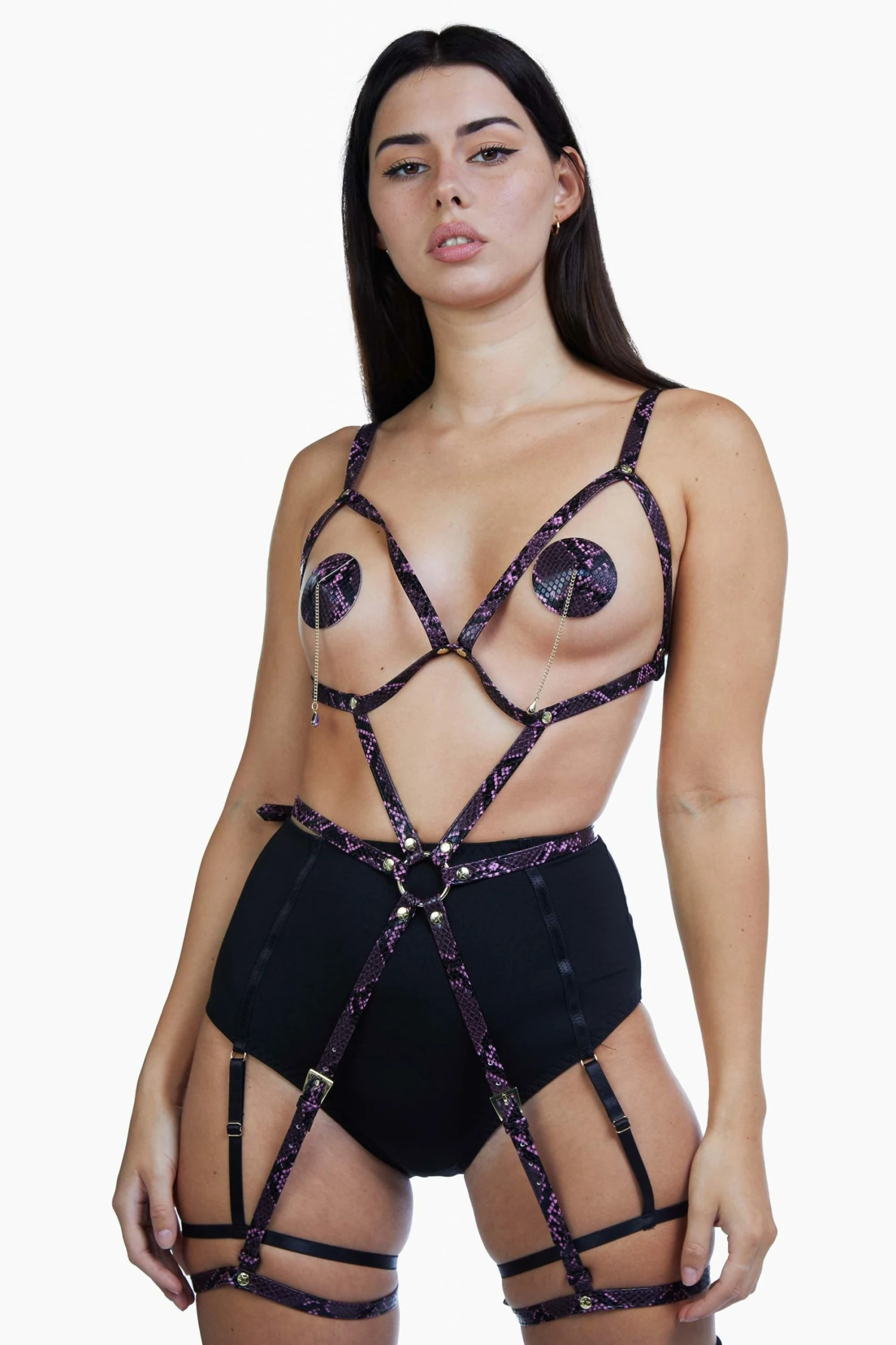 Wholesale ⭐ Regalia Open Cup Leg Cuff Harness Purple Snake New In Accessories 🎁 1 Regalia Open Cup Leg Cuff Harness Purple Snake New In Accessories