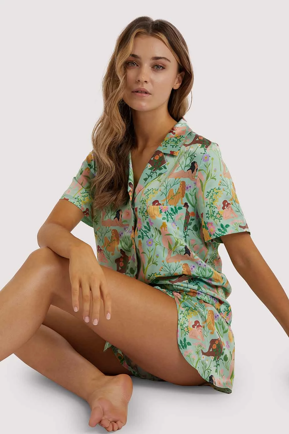 Cheap 🌟 Playful Promises Bodil Jane Recycled Nudes & Flowers Short Sleeved 👚 Shirt Nightwear 🔔 2 Playful Promises Bodil Jane Recycled Nudes & Flowers Short Sleeved Shirt Nightwear