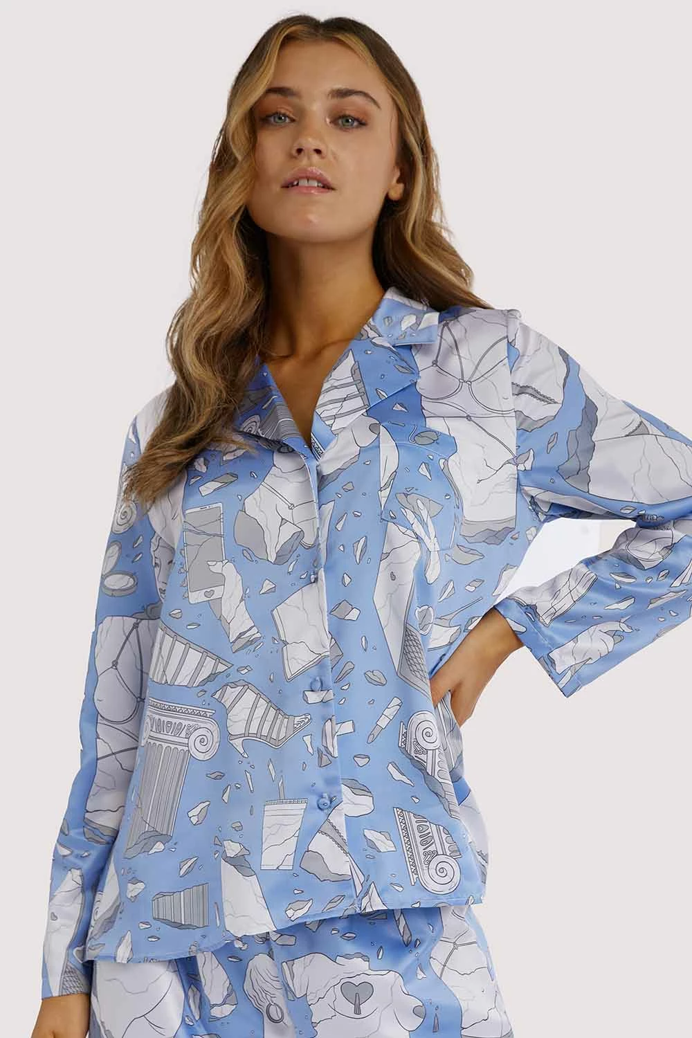 Cheap 🌟 Playful Promises Nightwear Logan Spector Recycled Blue Statues Long Sleeve Top 🎉 6 Playful Promises Nightwear Logan Spector Recycled Blue Statues Long Sleeve Top