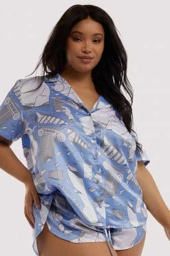 Budget ๐ Playful Promises Logan Spector Recycled Blue Statue Satin ๐ Shirt ๐ 14 Playful Promises Logan Spector Recycled Blue Statue Satin Shirt