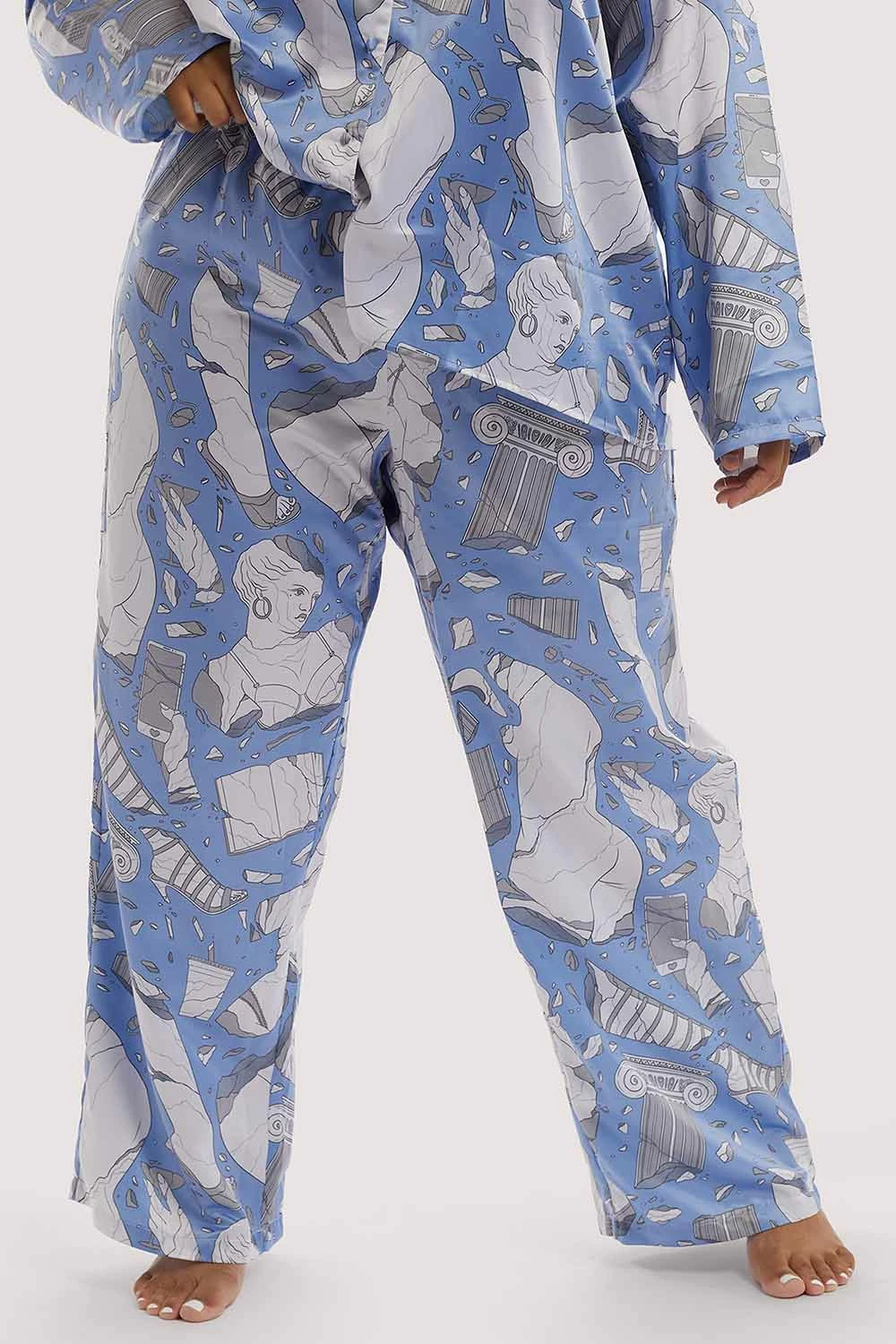 Best deal ๐ฅฐ Playful Promises Nightwear Logan Spector Recycled Blue Statues Satin Trousers ๐ 7 Playful Promises Nightwear Logan Spector Recycled Blue Statues Satin Trousers