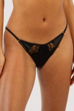 Playful Promises New In Wren Black Satin And Lace Tanga Brief