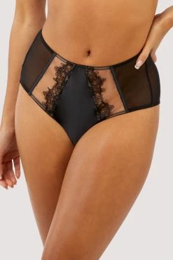 Playful Promises Wren Black Illusion Mesh And Satin High Waist Brief New In