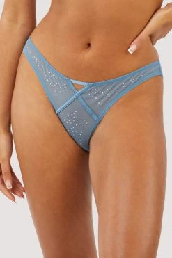 Playful Promises Olympia Storm Grey Diamante Detail High Leg Brief
