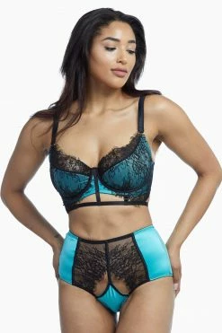 Playful Promises Henrietta Teal Lace Overlay Bra