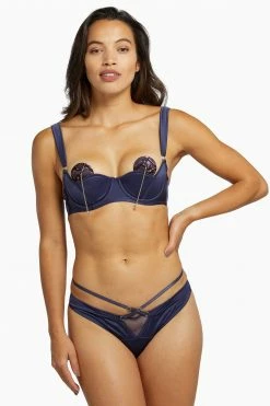 Playful Promises Philly Navy Tulip Satin Thong