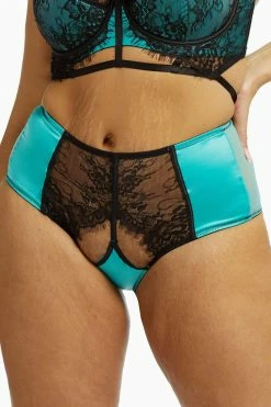 Top 10 😍 Playful Promises Knickers Henrietta Teal Lace Overlay High Waist Brief ✨ 21 Playful Promises Knickers Henrietta Teal Lace Overlay High Waist Brief