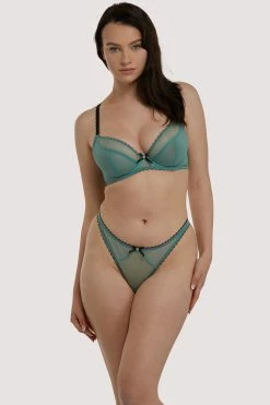 Deja Day Grace Green Moss And Black Supportive Plunge Net Bra